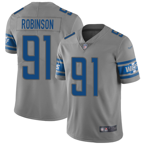 Detroit Lions Limited Gray Men Ahawn Robinson Jersey NFL Football #91 Inverted Legend